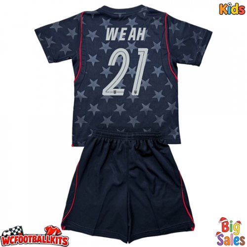 United States Timothy Weah #21 Replica Away Stadium Kit for Kids World Cup 2026 Short Sleeve (+ pants)